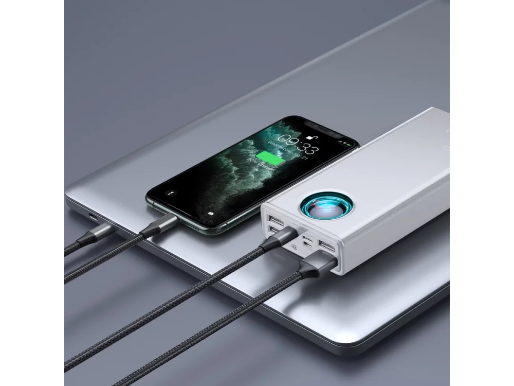 Baseus Amblight Power Bank 30000mAh 65W with 4 USB-A Ports & 1 USB-C Port Power Delivery / Quick Charge 3.0, White