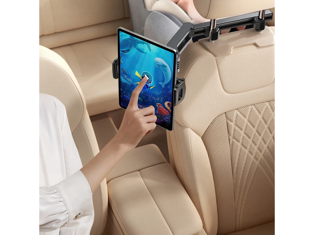 Joyroom JR-ZS203 Tablet Holder for Car Headrest, Car Mobile and Tablet Holder with Arm & Adjustable Hooks, Black