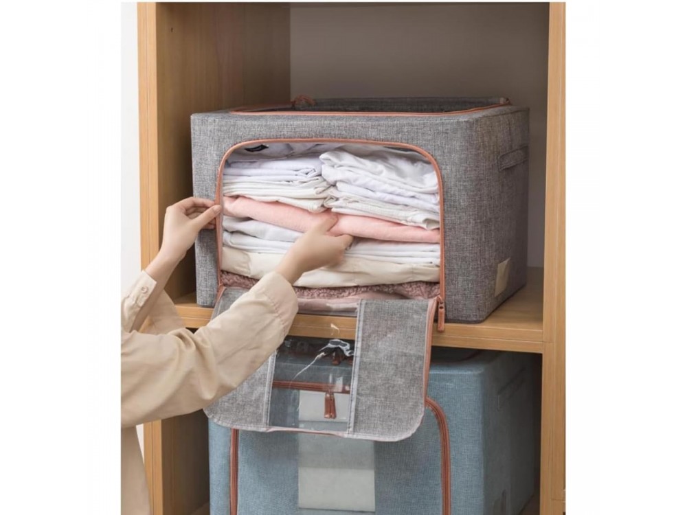 AJ Clothes Storage Organizer Bag 101L, Κουτί Αποθήκευσης Ρούχων με 2 Ανοίγματα/Παράθυρο, 62x43x38cm, Grey