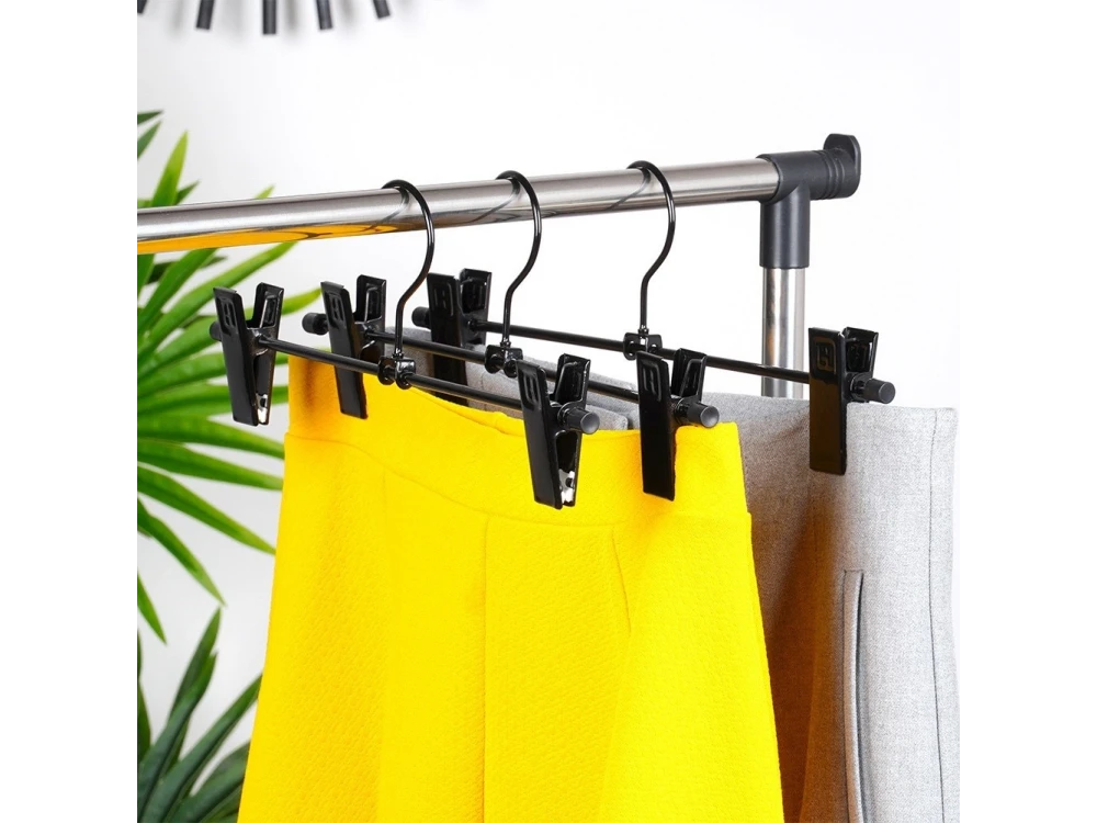 Vilde Metal Clothes Hangers Set of 3 with Rotating Hook & Removable Clips, Black
