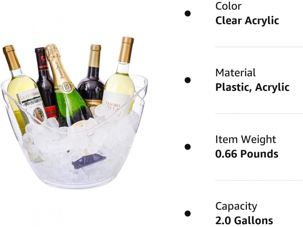 Forneed Ice Bucket, Champagne Can Oval 8L, Plastic 33 x 25.5 x 27cm, Clear