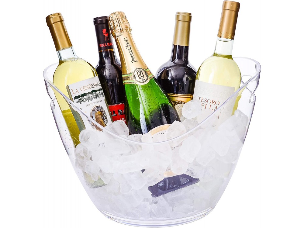 Forneed Ice Bucket, Champagne Can Oval 8L, Plastic 33 x 25.5 x 27cm, Clear