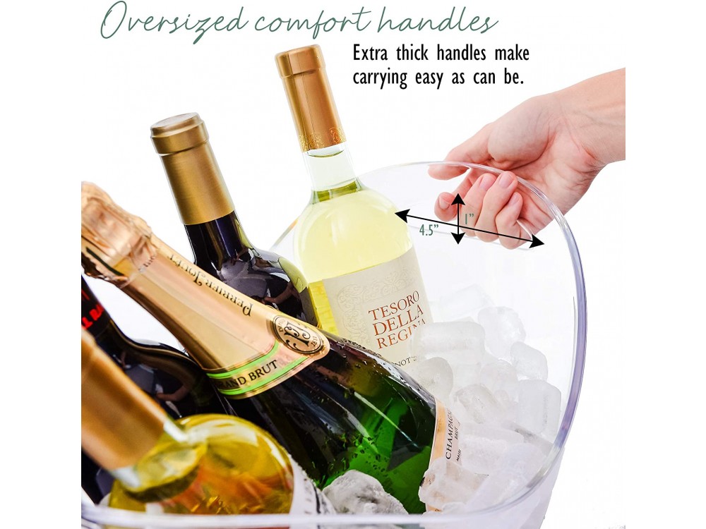 Forneed Ice Bucket, Champagne Can Oval 8L, Plastic 33 x 25.5 x 27cm, Clear