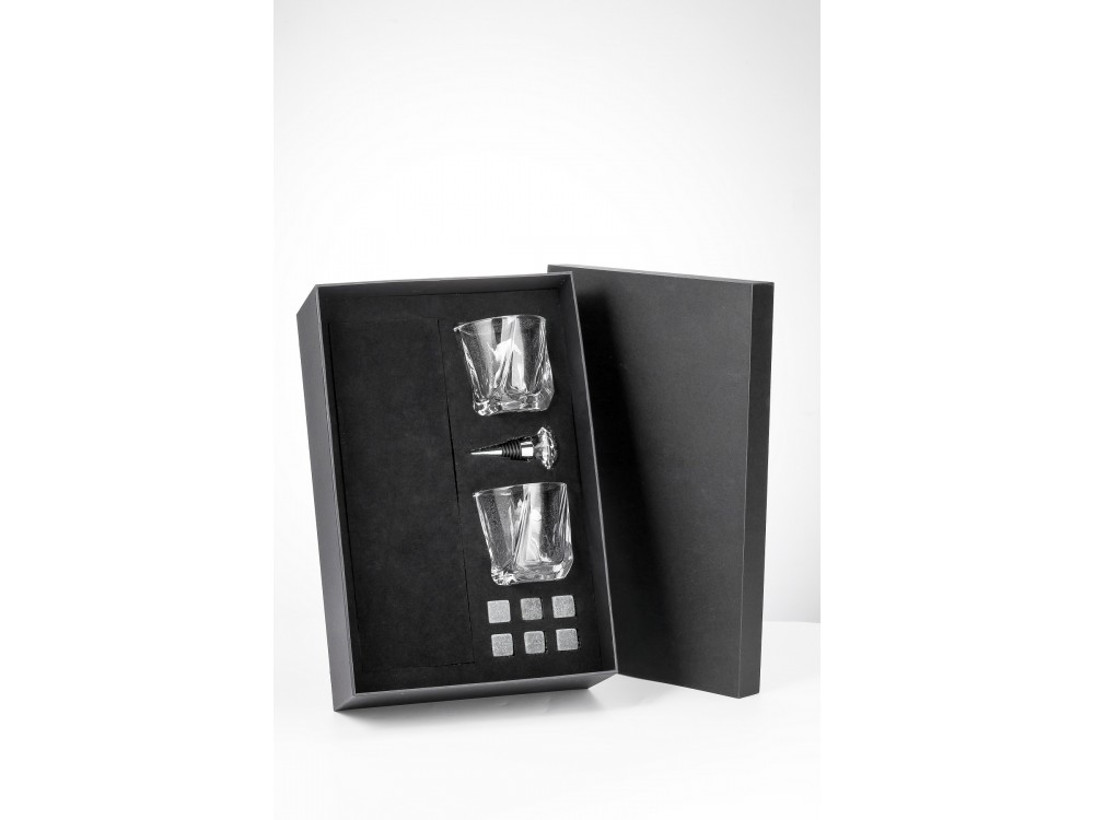 Forneed Whisky Glasses & Stones Gift Set - Σετ Δώρου Ουίσκι, με 2 Ποτήρια, Πώμα με Κρύσταλλο, 6 Πέτρες & Θήκη με Θέση για Φιάλη