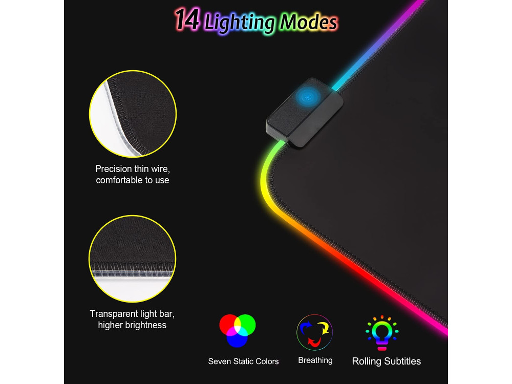 Ajazz GP10 XXL Gaming Mouse Pad (80x30cm) with RGB LED, Black