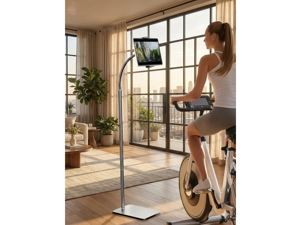 AJ Tablet Floor Stand, Gooseneck Εύκαμπη Βάση/Arm Tablet με Ρυθμιζόμενο Ύψος, Black