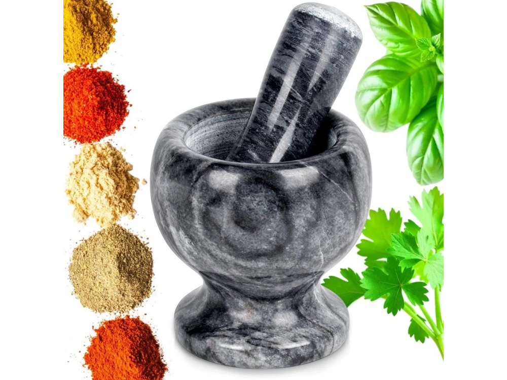 Vilde Mortar and Pestle Set Made of Natural Granite, 11cm Diameter, Granite Black