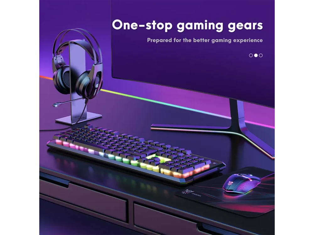 Onikuma 5-in-1 RGB Combo Gaming Keyboard and Optical Mouse, Σετ Πληκτρολόγιο + Ποντίκι + Headset + Mouse Pad + Βάση Headset