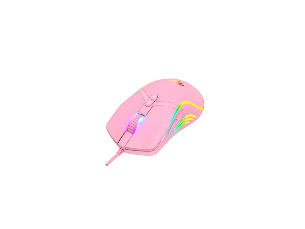 Havit MS1026 Wired Gaming Mouse 6400DPI with 7 Buttons RGB Lighting, Pink