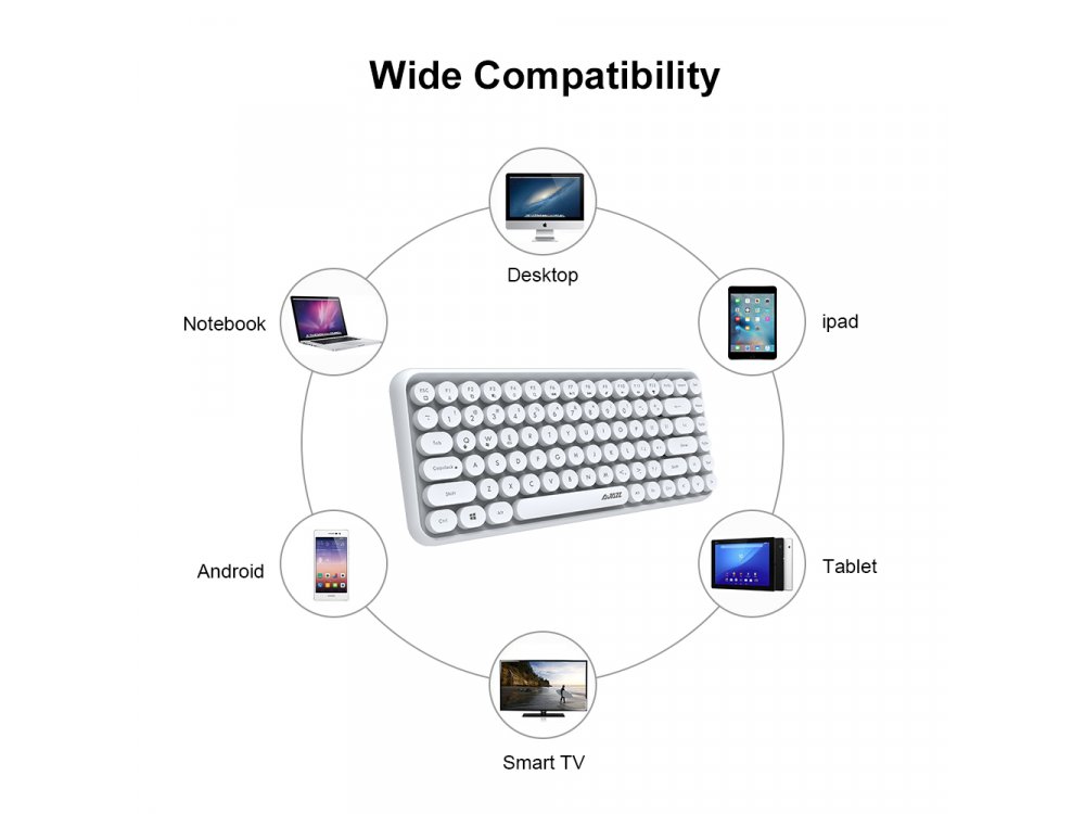 Ajazz 308i Ultra Compact Slim Profile Bluetooth Πληκτρολόγιο Multi-Device, Retro Keyboard με Round Keys, Λευκό