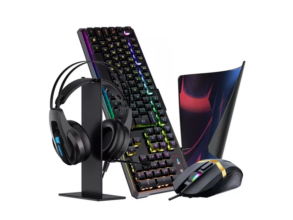 Onikuma 5-in-1 RGB Combo Gaming Keyboard and Optical Mouse, Keyboard + Mouse + Headset + Mouse Pad + Headset Base