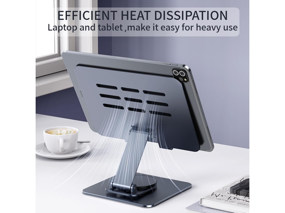 AJ Ergonomic Folding Βάση / Stand Aluminum Laptop / Tablet Ρυθμιζόμενη 360° Riser για συσκευές έως 12", Silver