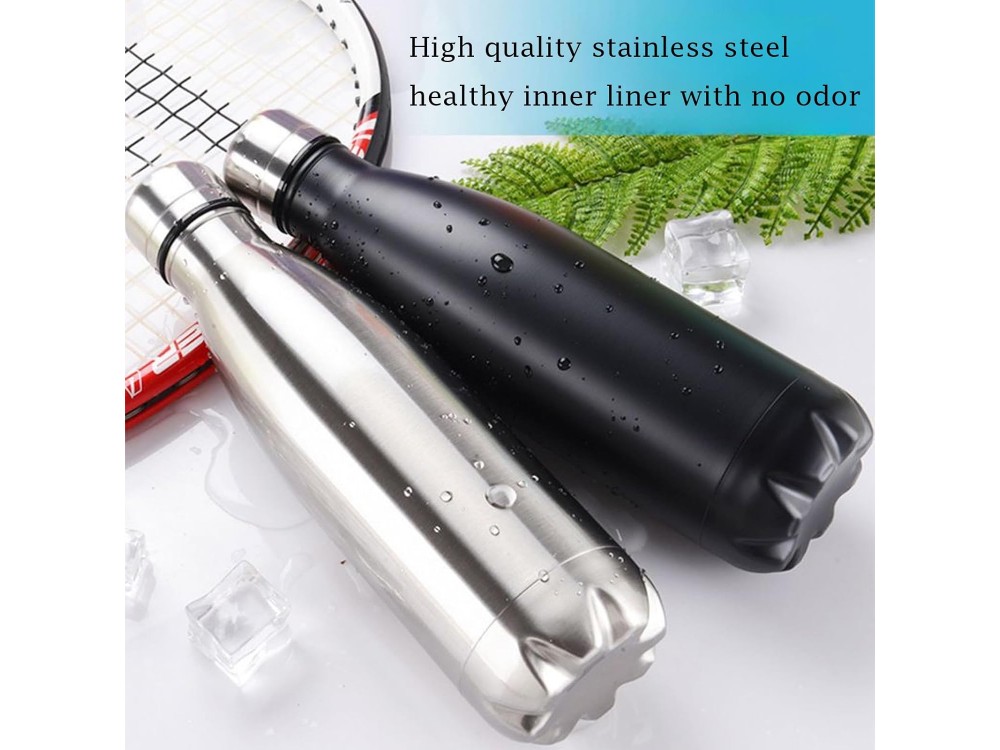 AJ Stainless Steel Water Bottle Double Walled & BPA Free, Stainless Steel Thermos, 750ml, Black