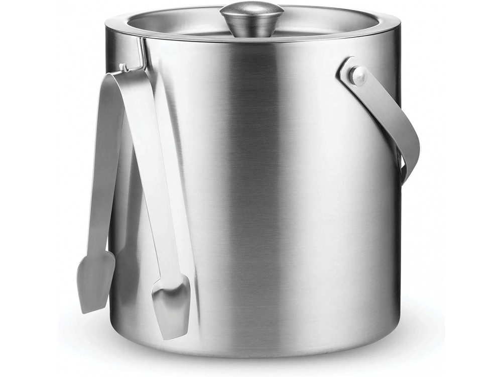 Forneed Ice Bucket, Σαμπανιέρα 1.5L, από Ανοξείδωτοπ Ατσάλι με Καπάκι και Τσιμπίδα