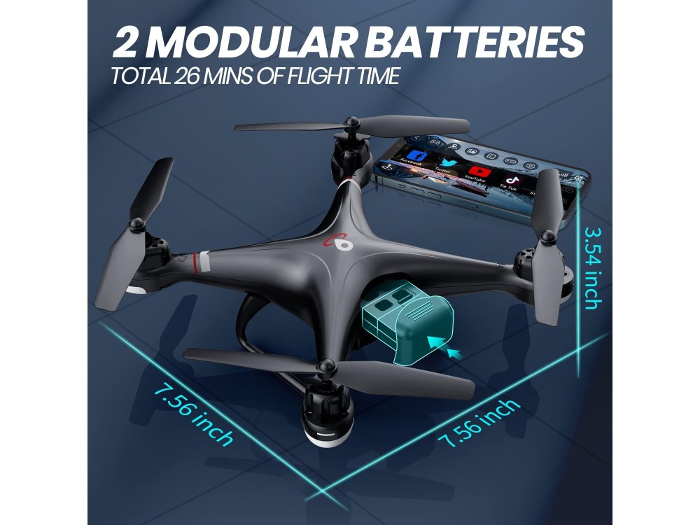 Holy Stone HS110G FPV Drone με 1080P Κάμερα, Λειτουργίες Follow me, Altitude Hold, Διάρκεια Πτήσης 13 Λεπτά & 2 Μπαταρίες