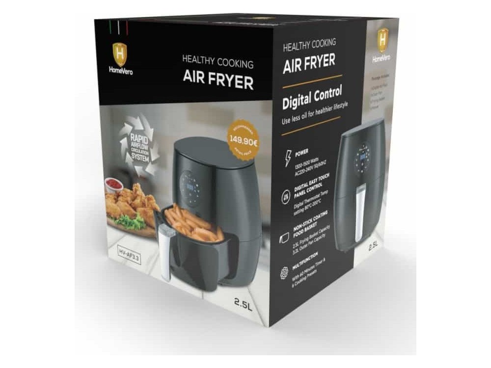 HomeVero HV-AF3.3 Air Fryer, Φριτέζα Αέρος με Αποσπώμενο Κάδο 2.5lt, Μαύρη