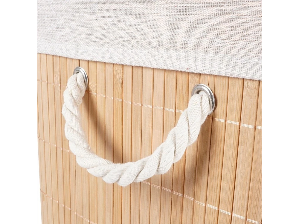 Vilde Καλάθι για Άπλυτα από Μπαμπού 70L 40x30x60cm, 2 διαμερισμάτων με Καπάκι, Beige