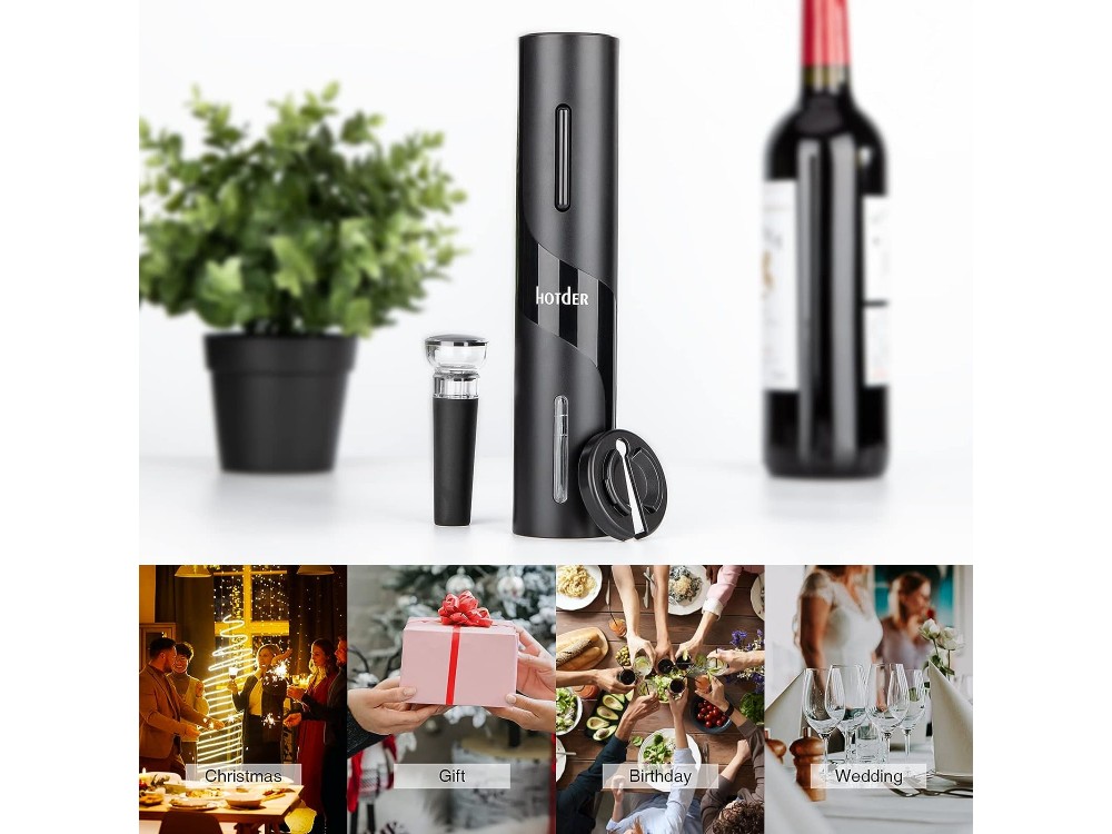 Hotder Electric Corkscrew Professional Wine Opener, Σετ Αξεσουάρ Κρασιού 3τμχ με Ηλεκτρικό Ανοιχτήρι