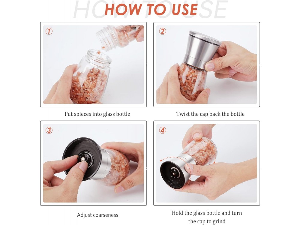 AJ Salt and Pepper Mill, Κεραμικός Μύλος Αλατιού & Πιπεριού με Ρυθμιζόμενη Άλεση Γυάλινος 13.5cm