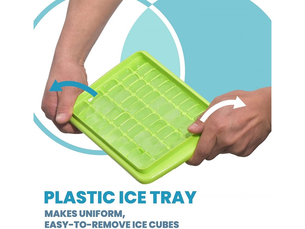 AJ Ice Cube Tray With Lid & Bin, 55 Cubes, with Lid and Tong, Green