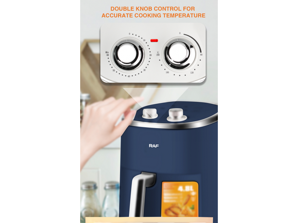 RAF R5006B Air Fryer, Φριτέζα Αέρος XL 4.8lt για Υγιεινό Μαγείρεμα, 1200W, Αντικολλητική Επιφάνεια & Auto Shut Off, Blue