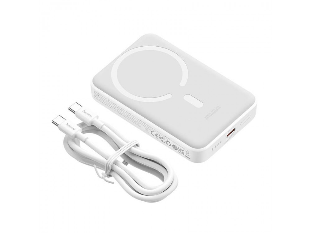 Baseus Magnetic Mini 10K, 30W Μαγνητικό Power Bank 10.000mAh Ασύρματης Φόρτισης 15W για iPhone, Λευκό