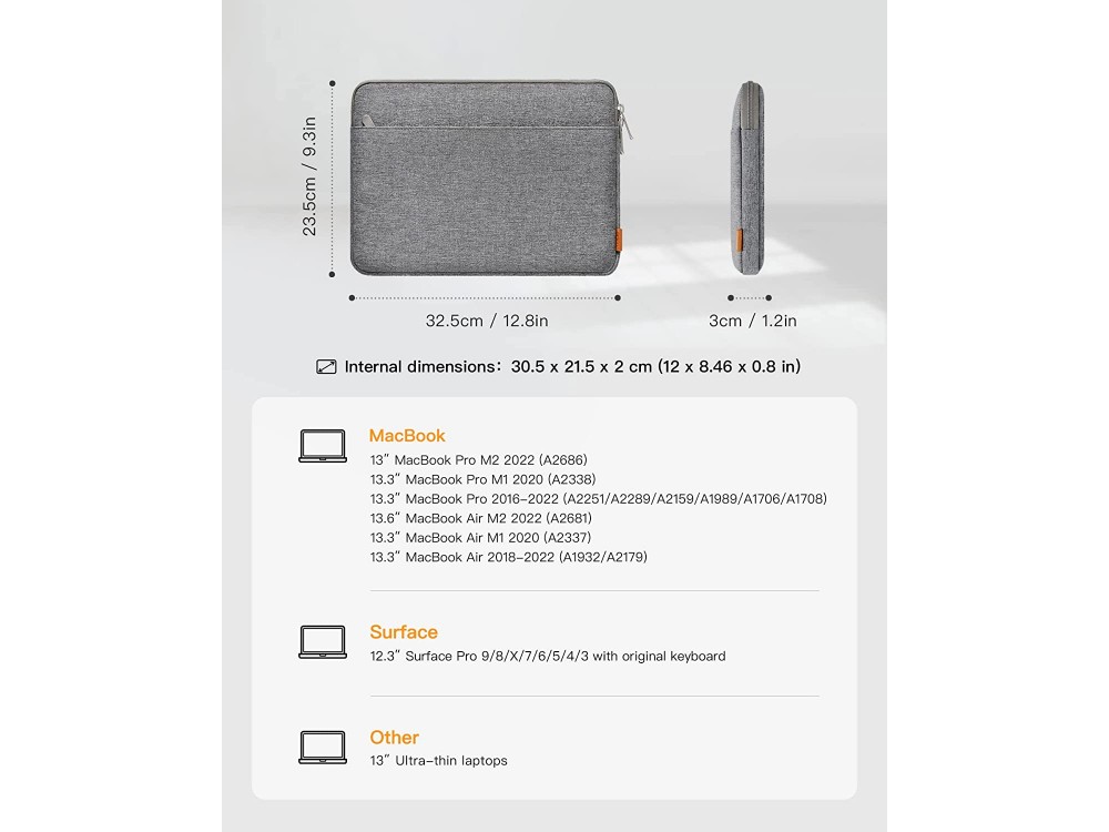 Inateck 360° Protection Sleeve/Θήκη Laptop 13" Αδιάβροχη για Macbook 13" / iPad Pro / DELL XPS / HP, Σετ με Τσαντάκι