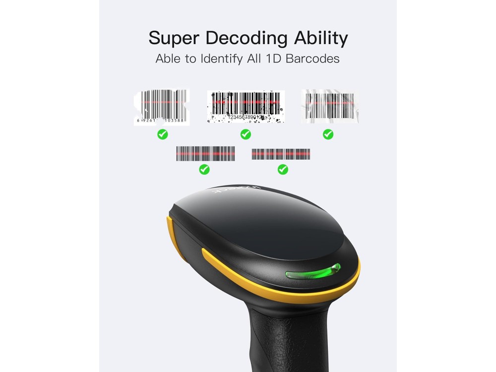 Inateck BCST-21 Handheld Barcode Scanner Wireless (2.4GHz / Bluetooth) & Wired with 1D Barcodes Reading Capability, Black
