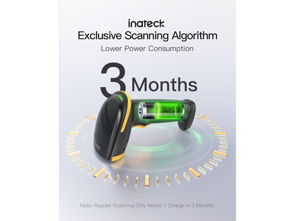 Inateck BCST-21 Handheld Barcode Scanner Wireless (2.4GHz / Bluetooth) & Wired with 1D Barcodes Reading Capability, Black
