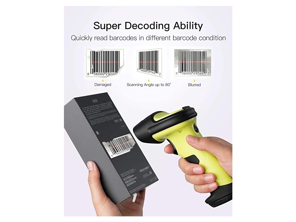Inateck BCST-60 Barcode Scanner Wireless 2.4 GHz, Χειρός Ασύρματο με Δυνατότητα Ανάγνωσης 1D Barcodes