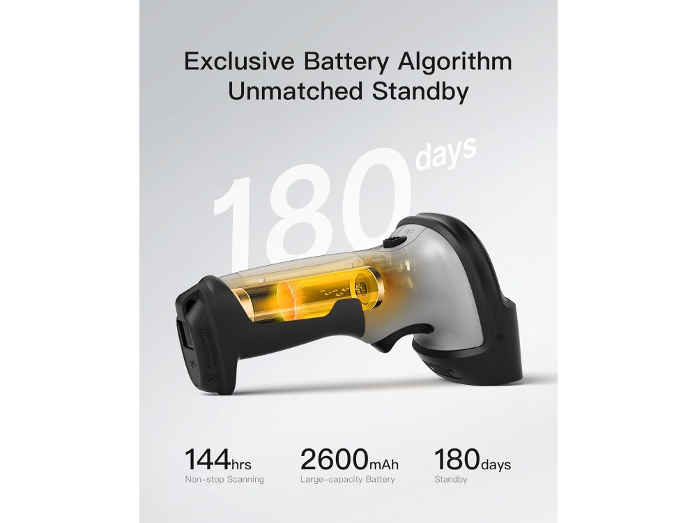 Inateck BCST-70 Handheld Barcode Scanner Wireless (2.4GHz / Bluetooth) & Wired with 1DBarcodes Reading Capability, Black