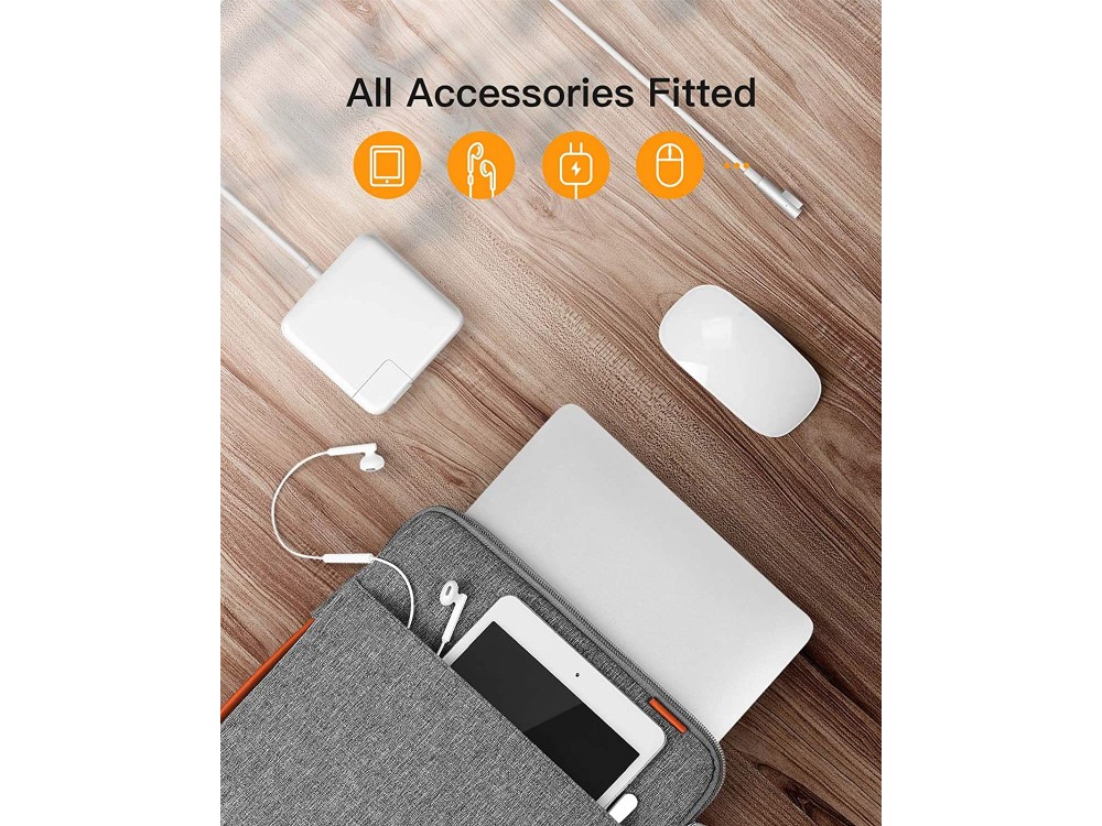 Inateck 360° Protection Sleeve 13.3" Waterproof for Macbook 14.2" / DELL XPS / HP / Surface, with External Sleeve, Grey