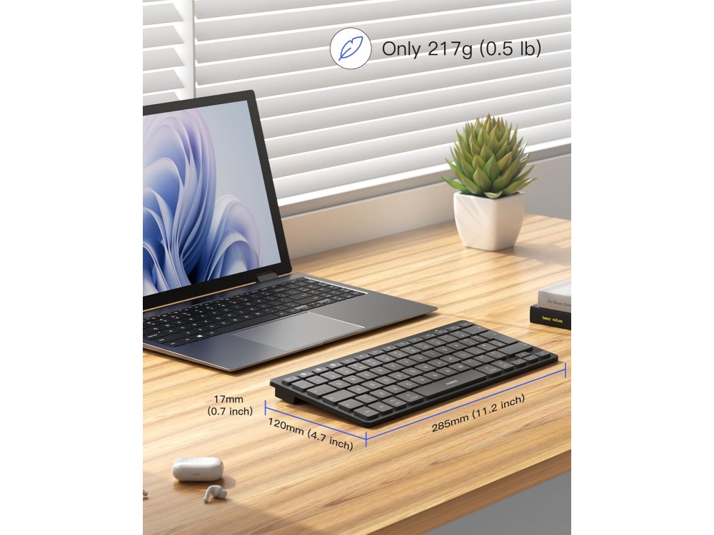 Inateck Ultra Slim Bluetooth Multi-Device Keyboard, Black
