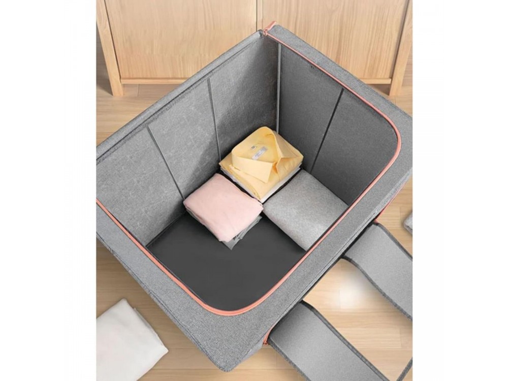 AJ Clothes Storage Organizer Bag 101L, Κουτί Αποθήκευσης Ρούχων με 2 Ανοίγματα/Παράθυρο, 62x43x38cm, Grey