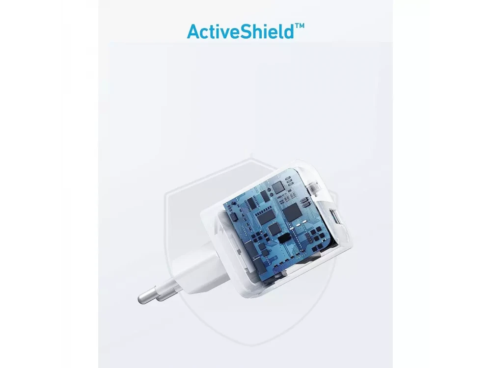 Anker 323 Ultra-Compact Φορτιστής πρίζας 2-θυρών 33W με Type-C με PD / PIQ3.0 & ActiveShield, White