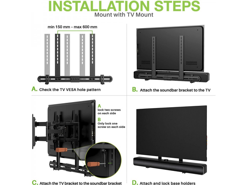 Techly Soundbar Mount Up to 8kg, Universal for TV or TV Stand Mounting