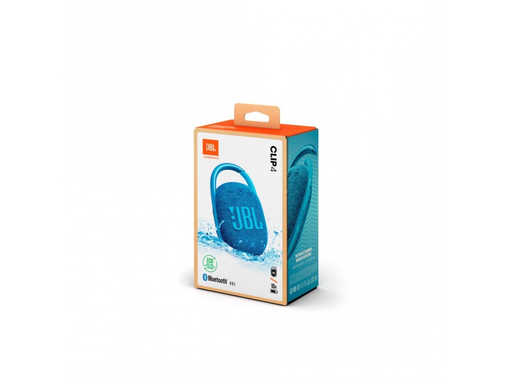 JBL Clip 4 Eco, Αδιάβροχο Ηχείο Bluetooth, IP67, Compact με Διάρκεια Μπαταρίας έως 10 Ώρες, Blue