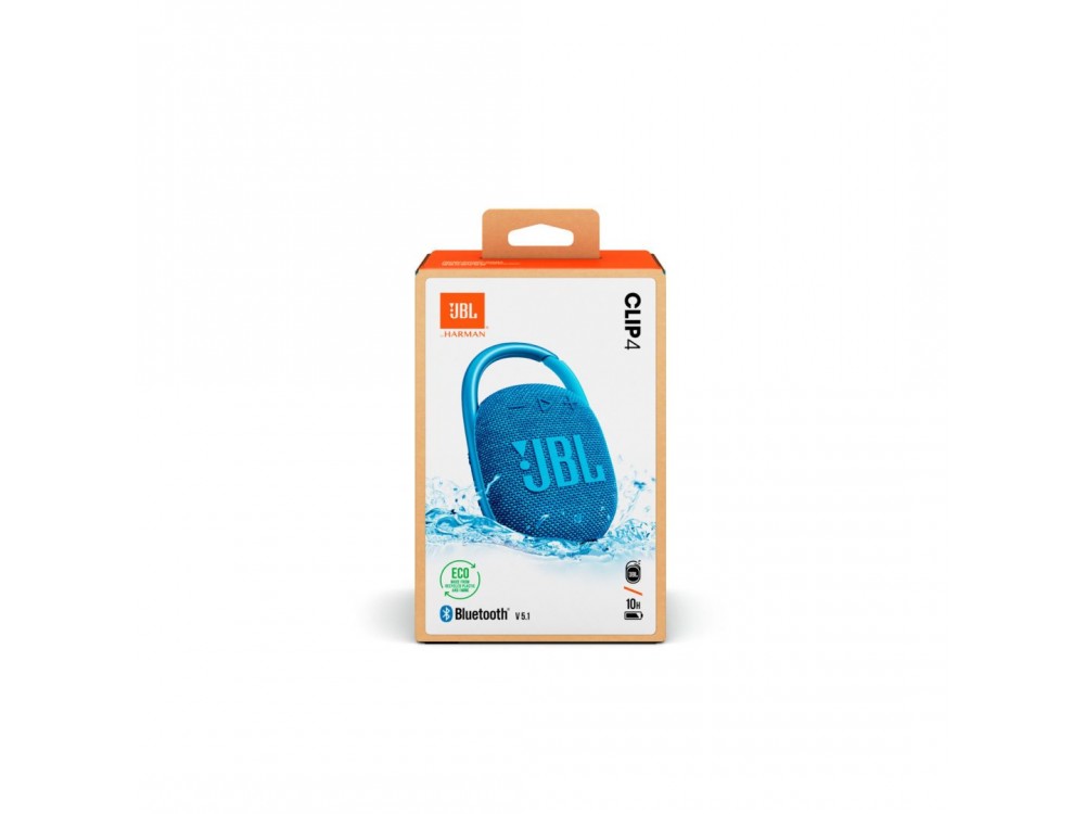 JBL Clip 4 Eco, Αδιάβροχο Ηχείο Bluetooth, IP67, Compact με Διάρκεια Μπαταρίας έως 10 Ώρες, Blue