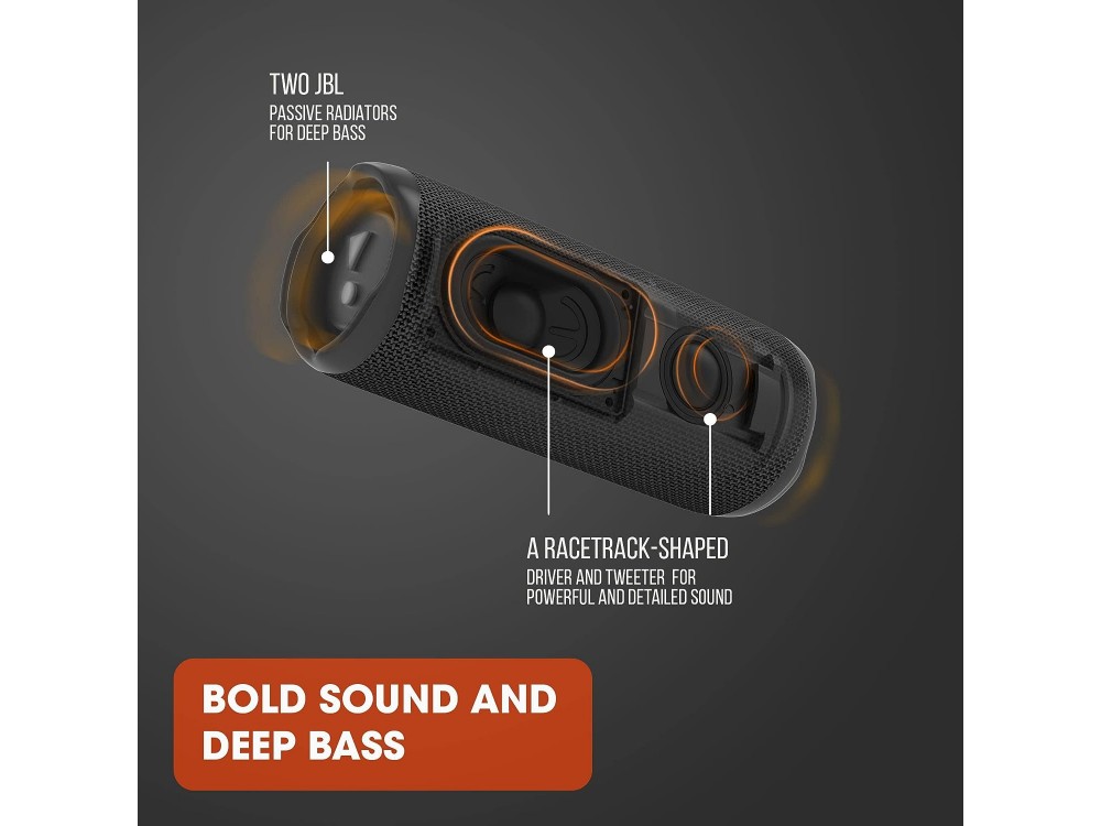 JBL Flip 6, Αδιάβροχο Ηχείο Bluetooth IPX7 με Λειτουργία PartyBoost και Διάρκεια Μπαταρίας έως 12 Ώρες, Black