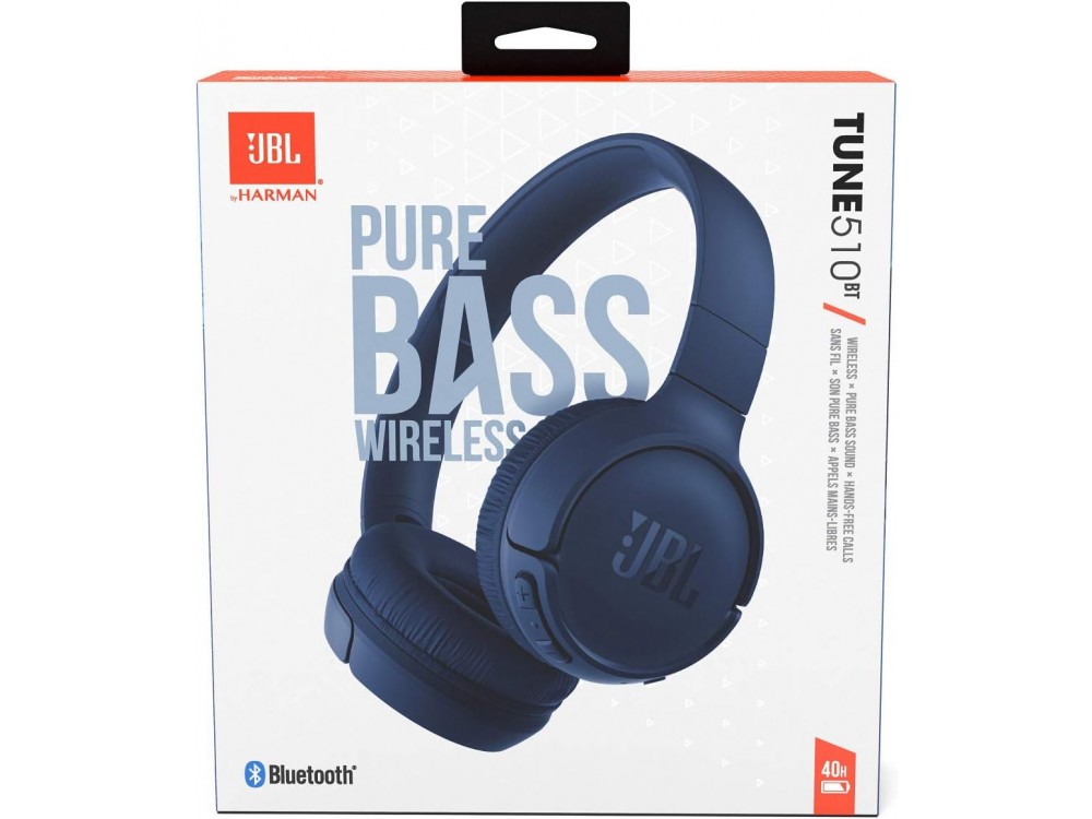 JBL Tune 510BT, On-Ear Ασύρματα Ακουστικά Bluetooth με Speed Charge, Multi-Point Connection & Μπαταρία έως 40 Ώρες, Blue