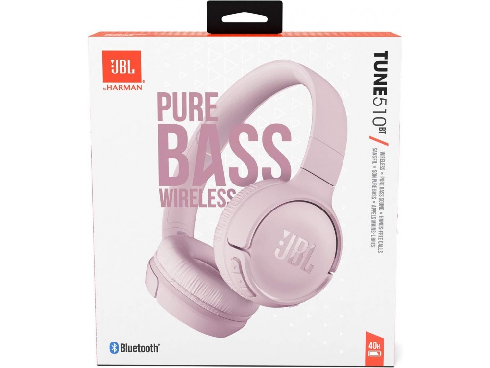 JBL Tune 510BT, On-Ear Ασύρματα Ακουστικά Bluetooth με Speed Charge, Multi-Point Connection & Μπαταρία έως 40 Ώρες, Rose