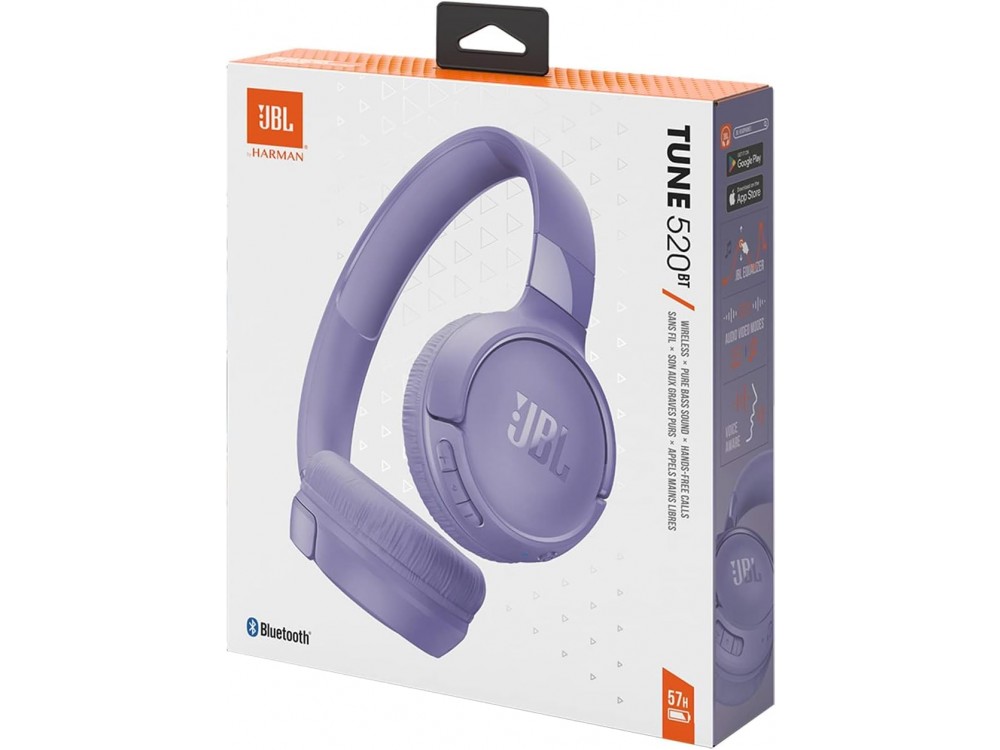 JBL Tune 520BT, On-Ear Ασύρματα Ακουστικά Bluetooth 5.3 με Multi-point Connection & Διάρκεια Μπαταρίας έως 57 Ώρες, Purple