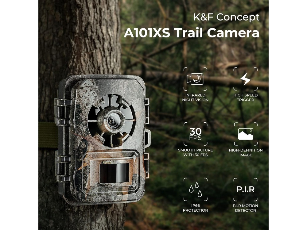 K&F Concept A101XS Αδιάβροχη Κάμερα Κυνηγιού 24MP 1296P, IP66 με Smart Night Vision και Ανίχνευση Κίνησης