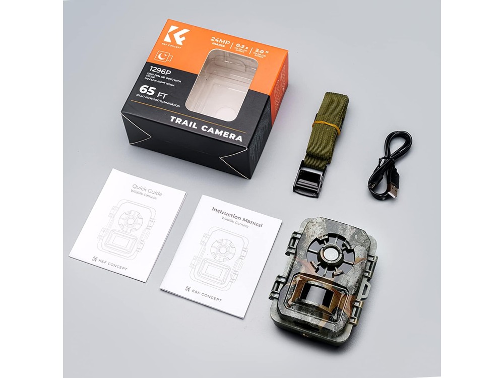 K&F Concept A101XS Waterproof trail Cam 24MP 1296P, IP66 with Smart Night Vision and Motion Detection