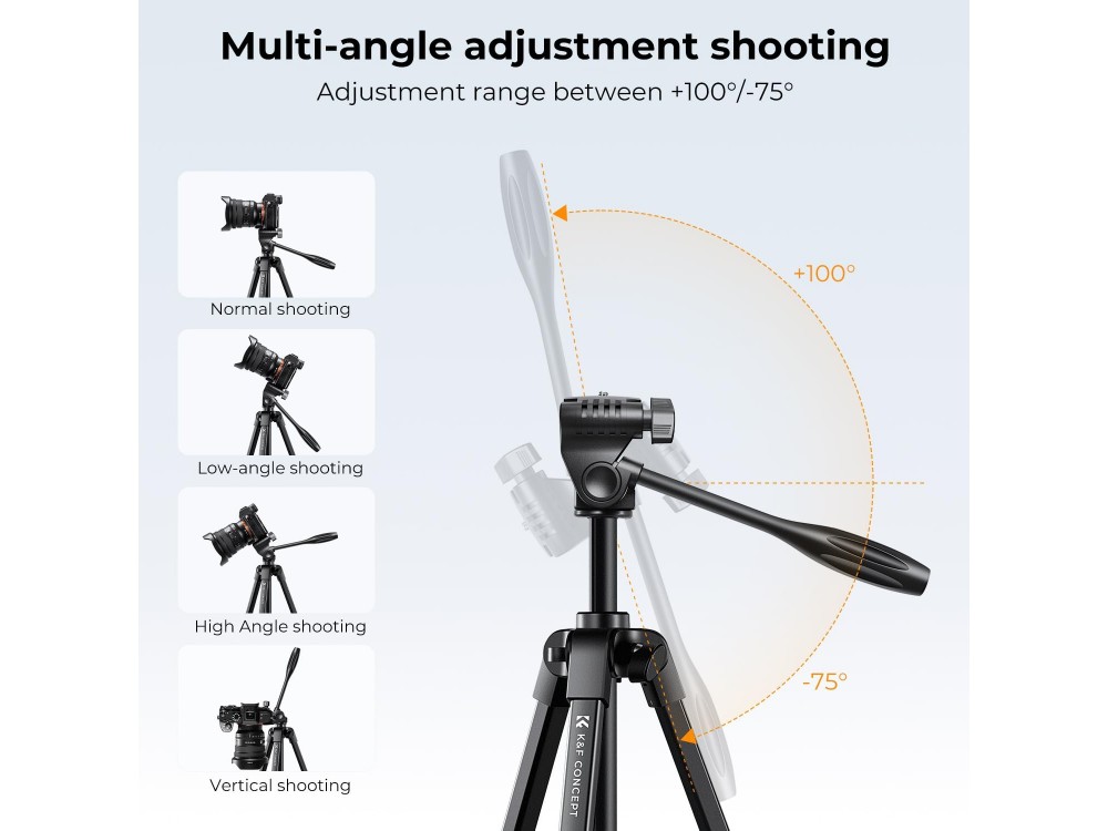 K&F Concept B174A1 Tripod 152cm for Phones and Cameras, Aluminum, with Bluetooth Controller, Black