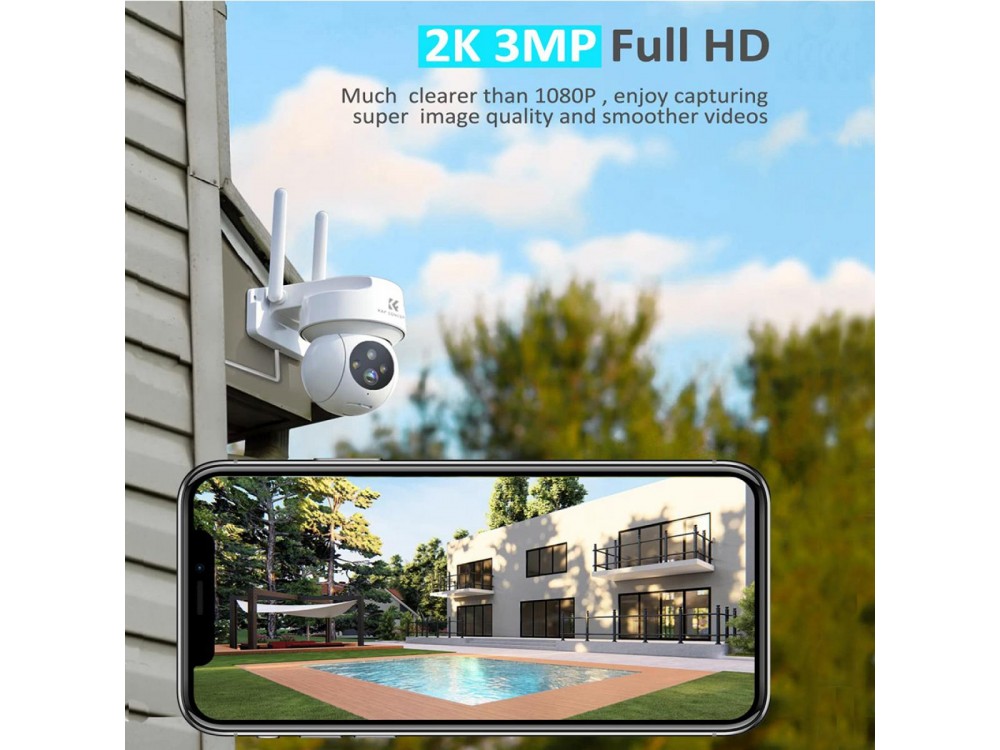 K&F Concept KF50.0006AEU Waterproof Surveillance Camera 2K 2304x1296, Wi-Fi, IP66, Two way communication & Auto Tracking