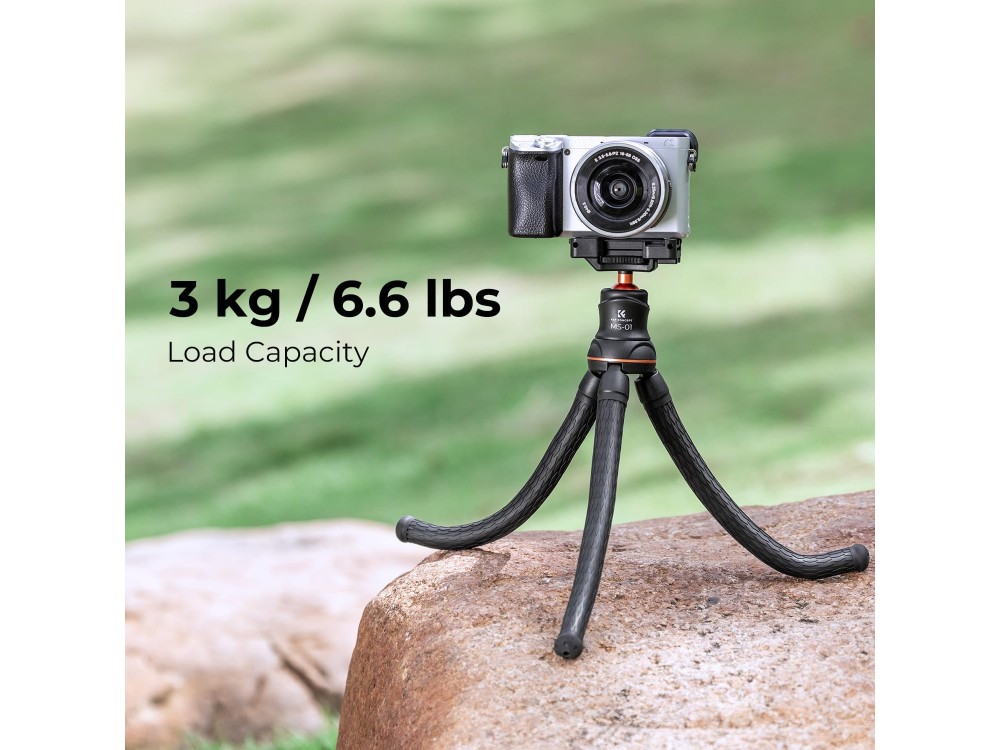 K&F Concept MS-01 Mini Flexible Tripod Stand for Cameras & Smartphones with Bluetooth Controller, Black