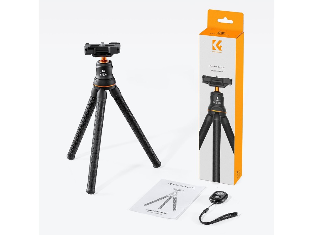 K&F Concept MS-01 Mini Flexible Tripod Stand για Κάμερες & Smartphone με Bluetooth Χειριστήριο, Μαύρο