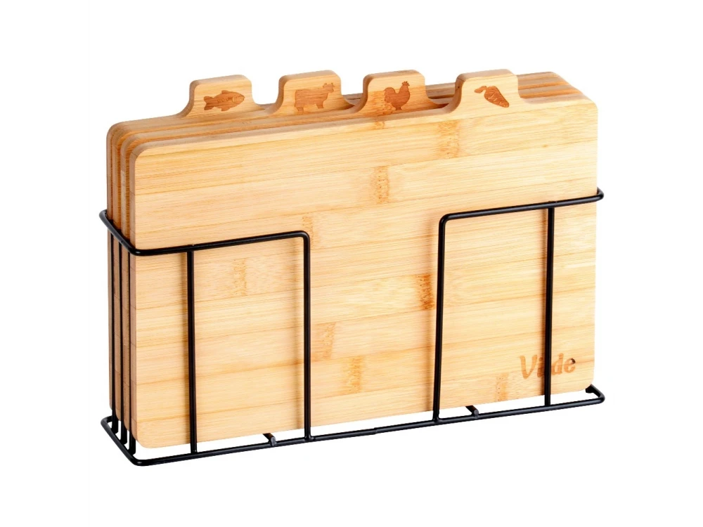 Vilde Premium Chopping Boards Bamboo with Stand, Σετ 4 Επιφάνεις Κοπής από Μπαμπού 28x20cm με Σταντ