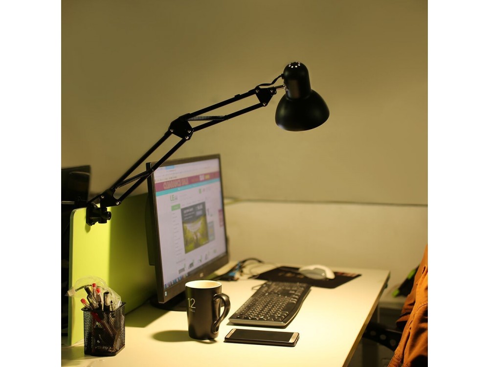 LE Professional LED Desk Λάμπα, Φωτιστικό Γραφείου Retro Στυλ με Βάση & Clamp, Μαύρο